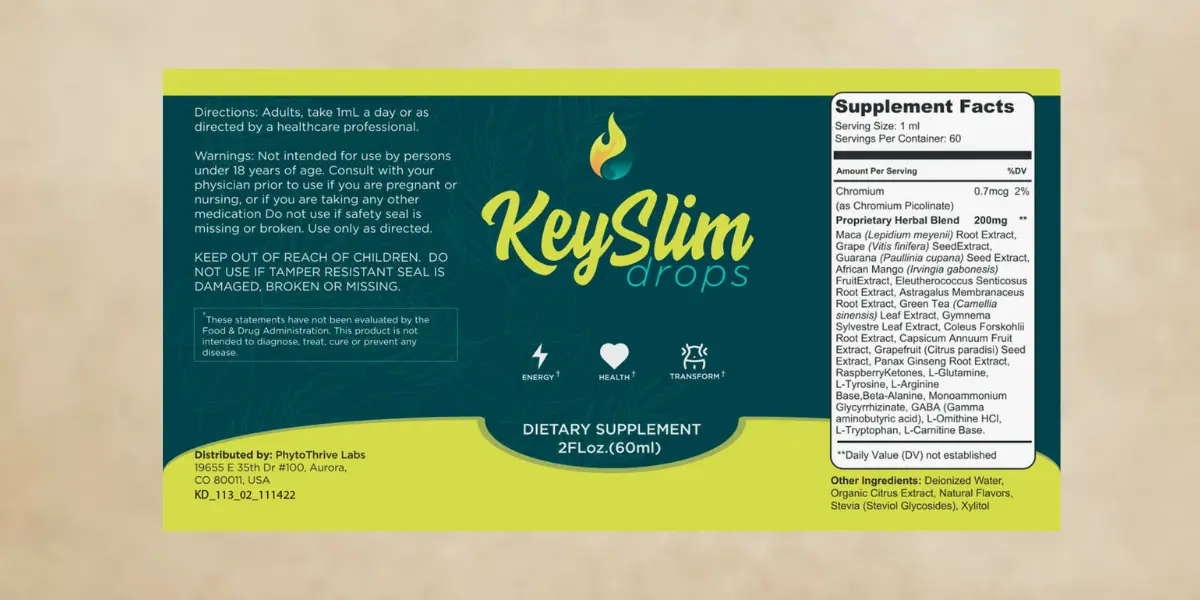 Keyslim Drops Supplement Facts
